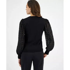 Macy's Women's Clip-Dot-Sleeve Sweater-Black