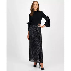 Anne Klein Womens Sequin Maxi Skirt, Elegant Shiny Evening Wear, Anne Black