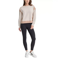 Macy's Women's Active Color blocked Crewneck Dropped-Shoulder Top-Oat