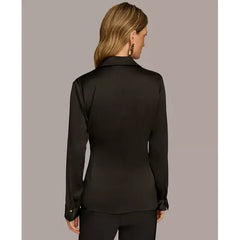 Women's Collared Tie-Waist Shirt,created by Macy's-Black