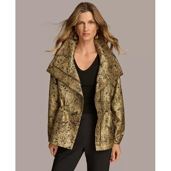 Women's Metallic Jacquard Jacket,created by Macy's-Blk/gld Co