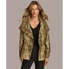 Women's Metallic Jacquard Jacket,created by Macy's-Blk/gld Co
