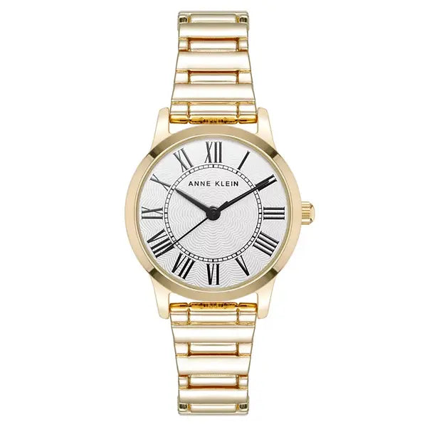 Anne Klein Womens Gold Tone Quartz Watch with Roman Numerals Signature Round Design, 29mm