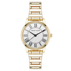 Anne Klein Womens Gold Tone Quartz Watch with Roman Numerals Signature Round Design, 29mm