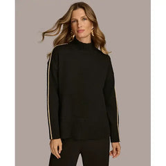 Macy's Women's Metallic Trim Mock-Neck Sweater-Black
