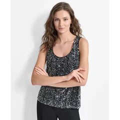 Macy's Women's Sequined Scoop-Neck Sleeveless Tank Top-Clr Seqn W