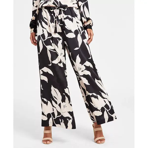 Women's Printed High-Rise Wide-Leg Pants,Created by Macy's-Rich black