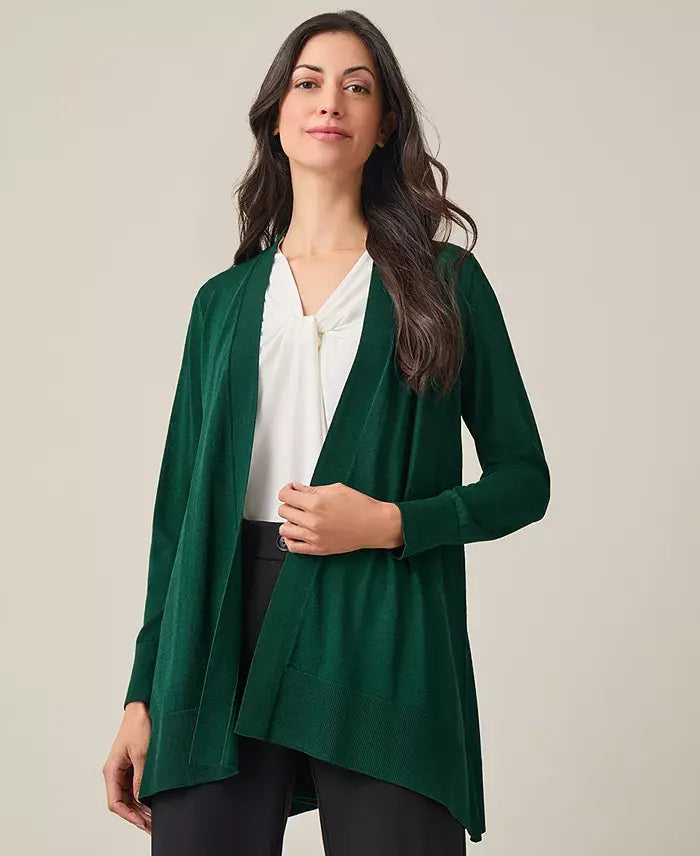 Women's Asymmetrical-Hem Open-Front Cardigan Sweater ,created by Macy's-Ever green