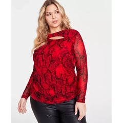 Plus Size Printed Mesh Cutout Long-Sleeve Top, Created for Macy's-Veera combo
