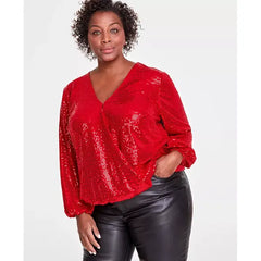Sequined Shimmering Surplice Blouse, Created for Macy's-Red