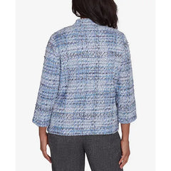 Alfred Dunner Petite Worth Avenue Eyelash Jacket with Two Pockets, Mupurpl , Size PS