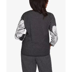Alfred Dunner Petite Worth Avenue Floral Textured Sweater, Charcoal , Size PS