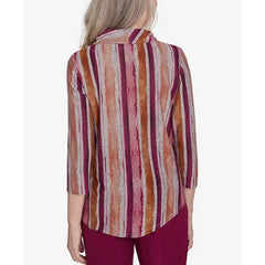 Alfred Dunner Petite Wine Country Spliced Stripe Necklace Top, Mured