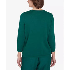 Alfred Dunner Petite Emerald Isle Color Blocking Gold Trim Sweater, Mugreen