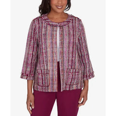 Alfred Dunner Petite Wine Country Fringe Textured Jacket, Mured, Size PS