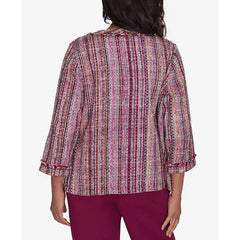 Alfred Dunner Petite Wine Country Fringe Textured Jacket, Mured, Size PS