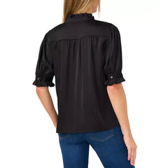 MACY'S Women's Puff-Sleeve Button-Front Blouse-Black