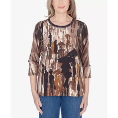 Alfred Dunner Petite Classics Conversational Crew Neck Top, Neutral, Size PXL