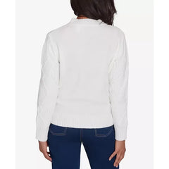 Alfred Dunner Petite Classics Chenille Diamond Turtleneck Sweater, Ivory , PXL