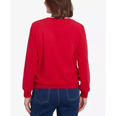 Alfred Dunner Petite Classic Sherpa Floral Embroidered Top, Crimson, Size PM