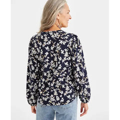 Women's Printed Tassel Knit Blouse, Created for Macy's-Floral Blue