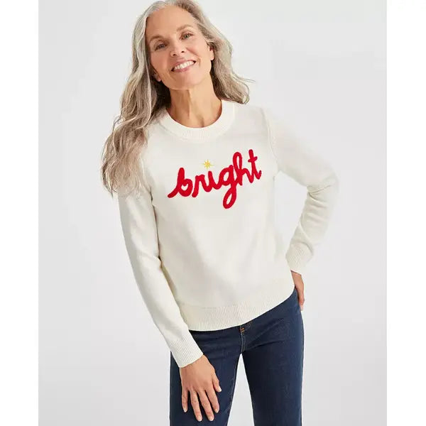 Petite Bright Whimsy Pullover Sweater, Created for Macy's-Brght Emb Natrl