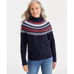 Women's Fair Isle Mockneck Cable-Knit Sweater, Created for Macy's-Industrrial