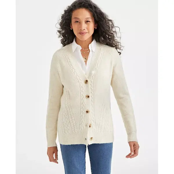 Women's Cable-Knit Shine Cardigan Sweater, Created for Macy's-Earl natural