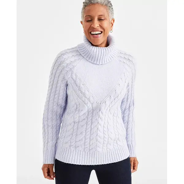 Women's Lurex Cable-Knit Turtleneck Sweater, Created for Macy's-Iris