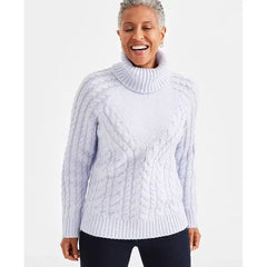 Women's Lurex Cable-Knit Turtleneck Sweater, Created for Macy's-Iris