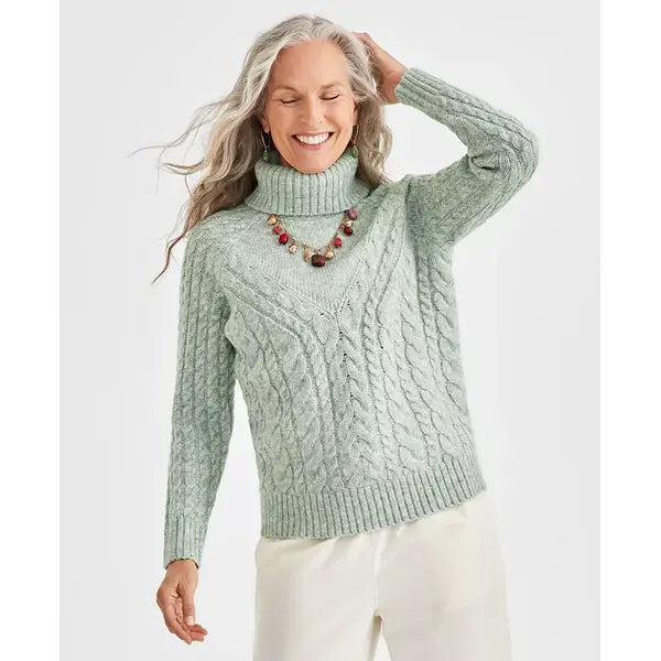 Women's Lurex Cable-Knit Turtleneck Sweater, Created for Macy's-thayme