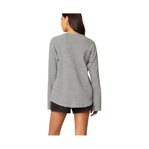 Macy's Women's Stripey Oversized Bell Sleeve Top-Gray melangi
