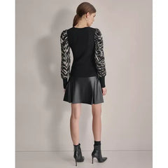 Women's V-Neck Rib-Knit Satin-Long-Sleeve Macy's-Bilk str Ti