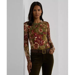 Macy's Women's Floral Cotton-Blend Sweater-Form olive
