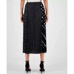 Women's Mixed-Print Pull-On Pleated Midi Skirt,Created by Macy's-Anne Black