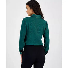 Macy's Women's Long-Sleeve Tie-Hem Shirt-Dark emerlad