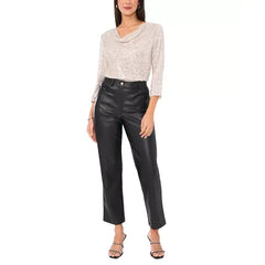 Macy's Women's Sequined Cowlneck 3/4-Sleeve Top-Champagne Silver