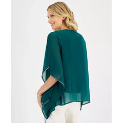 Women's Embellished Chiffon Poncho Top, Created for Macy's-Pure Emerald