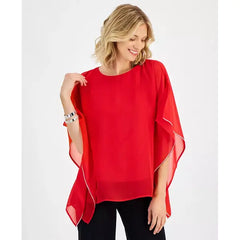 Women's Embellished Chiffon Poncho Top, Created for Macy's-RED