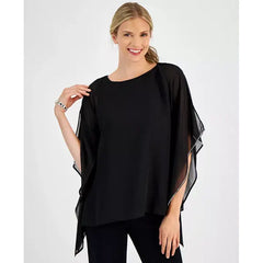 Women's Embellished Chiffon Poncho Top, Created for Macy's-Black