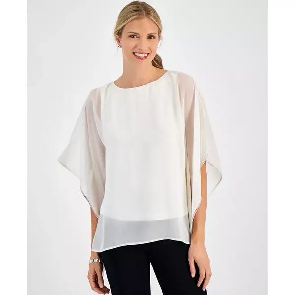 Women's Embellished Chiffon Poncho Top, Created for Macy's-New natural