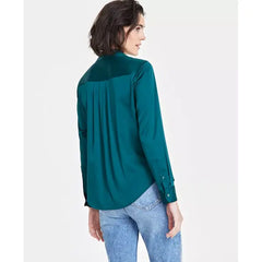 Women's Button-Front Long-Sleeve Utility Shirt, Created for Macy's-Dark fores