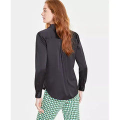 Women's Button-Front Long-Sleeve Utility Shirt, Created for Macy's-Deep black