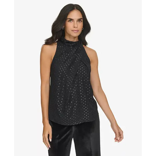 Macy's Women's Metallic Clip-Dot Sleeveless Top-Black