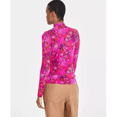 Women's Patterned Mock-Neck Mesh Top, Created for Macy's-Magnta moon