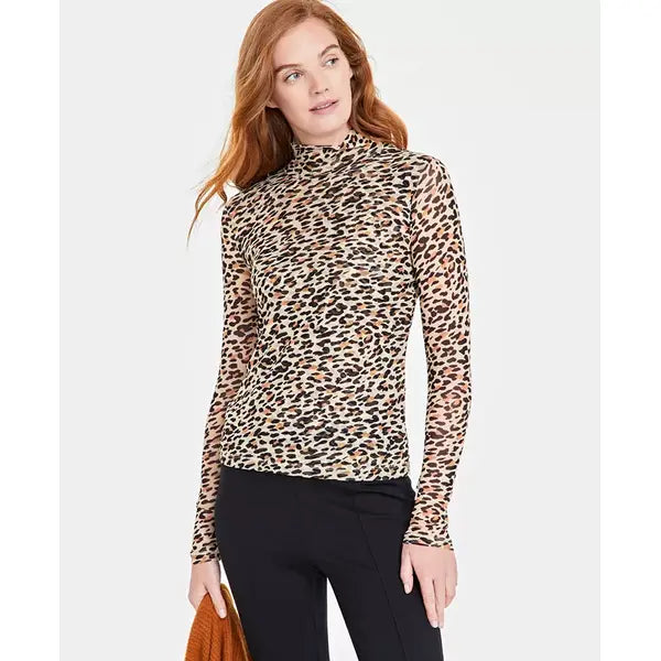 Women's Patterned Mock-Neck Mesh Top, Created for Macy's-Sunset nude