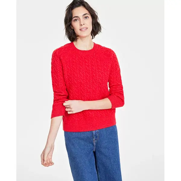 Women's Cozy Cable-Knit Crewneck Sweater, Created for Macy's-Chilli red