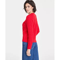 Women's Cozy Cable-Knit Crewneck Sweater, Created for Macy's-Chilli red