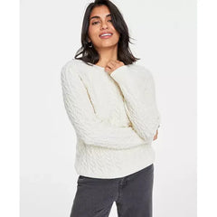 Women's Cozy Cable-Knit Crewneck Sweater, Created for Macy's-Alabaster