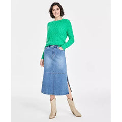 Women's Cozy Cable-Knit Crewneck Sweater, Created for Macy's-Bright green